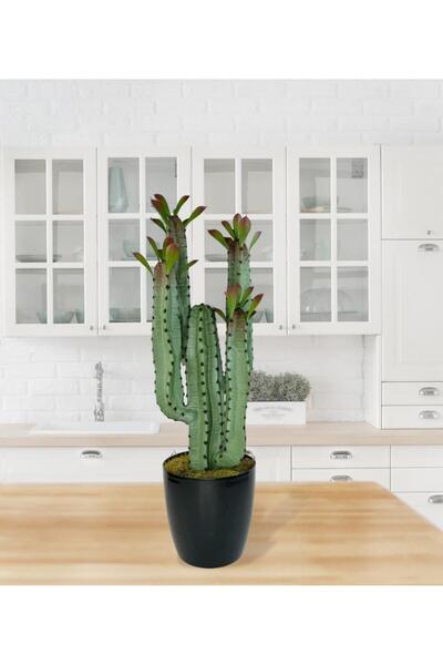 Nettenevime Yapay Çiçek Kaktüs Ağacı 4kollu Kızıl Yapraklısiyah Saksıda 70*22cm 4027