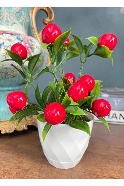 Nettenevime Artificial Flower White Potted Cherry Bunch Red Ball Flower 20cm