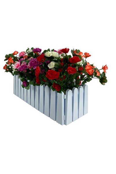 Nettenevime Yapay Çiçek Beyaz Çit Balkon Saksısı Renkli Açelya Çiçekli 55*20cm