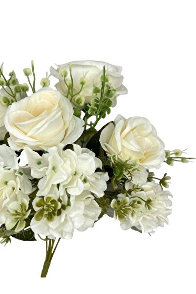 Nettenevime Yapay Çiçek Ortanca ve Gül Demeti 40*25cm Büyükboy KREM