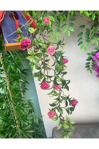 Nettenevime Yapay Çiçek Sarkan Doğal Dallı Mor Yaban Gülü 70cm Yapay Sarmaşık Yeşil