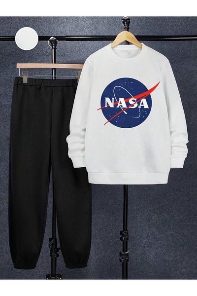 Heybely Kids Nasa Printed Oversize Sweatshirt Kids Tracksuit Set 2 Thread
