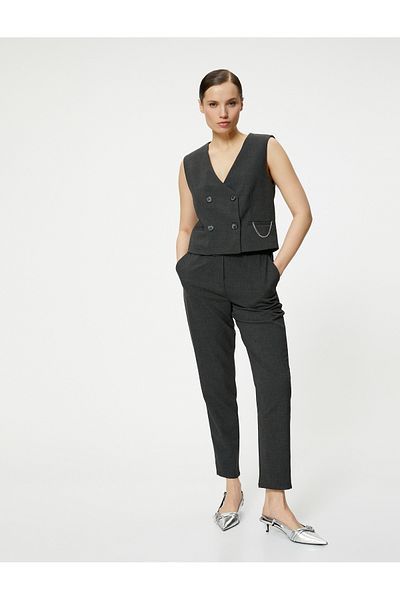 Koton Classic Fabric Trousers Pocket Detailed Narrow Leg High Waist