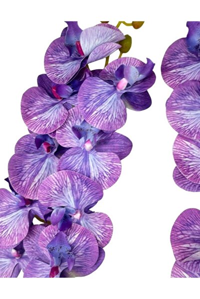 Nettenevime Yapay Çiçek Lila Damarlı Islak Orkide Gerçeksi Doku Uzun Dal 90 cm