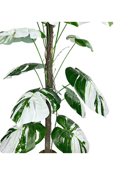 Nettenevime Yapay Ağaç Beyaz Monstera 18 Dallı Çalılı Gövde 120x60cm Gümüş Aleminyum Saksıda