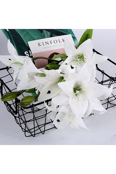 Nettenevime Τεχνητό λουλούδι Wet Lily White Color 7 Λουλούδια Πραγματική υφή Ένα Ποιότητα