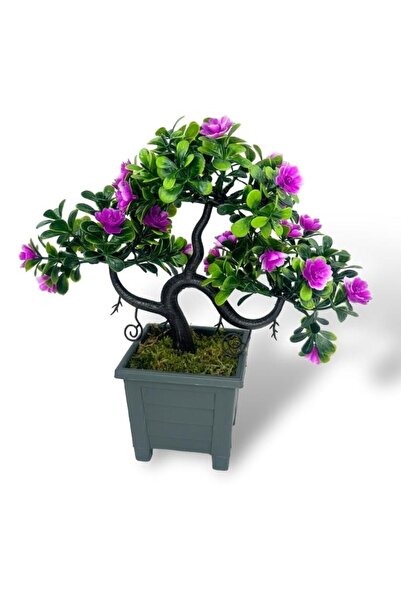 Nettenevime Artificial Flower Lilac Flowering Bonsai Tree Decorative Artificial Tree Bonzai 29*24cm in Black Square Pot