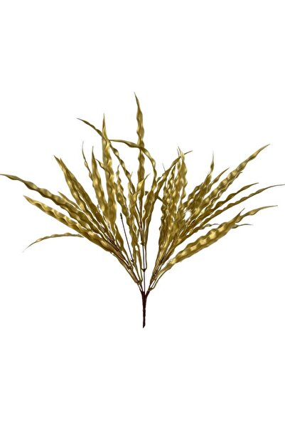 Nettenevime Yapay Çiçek Altın Gold Kalın Kıvrımlı Saz Garnitür Aradal Dekoratif Yapay Bitki 45cm
