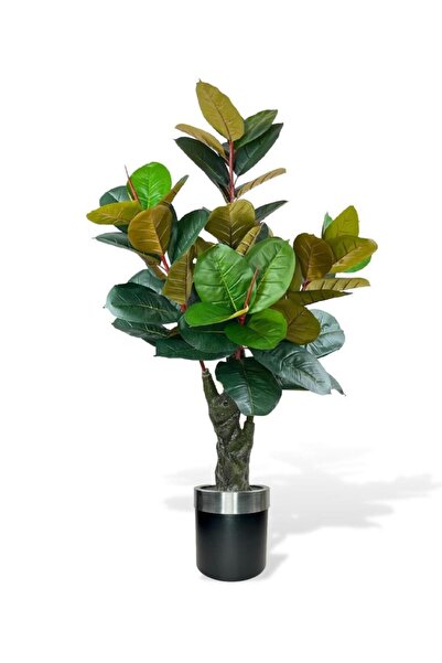 Nettenevime Yapay Ağaç Kauçuk Ağacı Metal Gümüş Kemerli Saksıda Ficus Elastic...