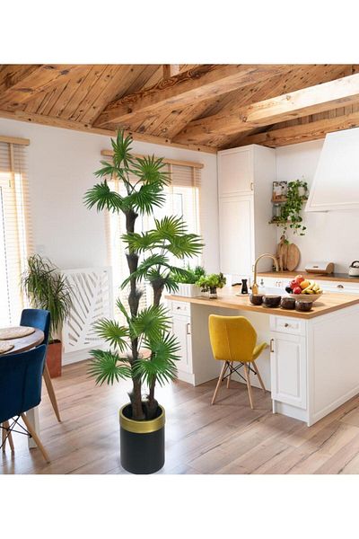 Nettenevime Τεχνητό δέντρο Palm Fanpalm 3 Επιπέδων 24 Φύλλων σε Μαύρη γλάστρα με χρυσή ζώνη 165*65cm