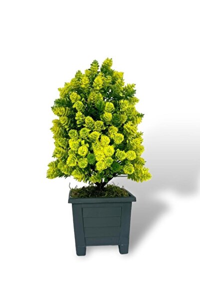 Nettenevime Artificial Flower Bonsai Tree Yellow Cone Model Decorative Artificial Tree Bonzai in 30*15 cm Black Square Pot