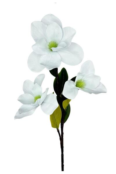 Nettenevime Yapay Çiçek Süt Beyaz Manolya Islak Doku 3 Kafalı Uzun Dal Çiçek Flowers 95cm