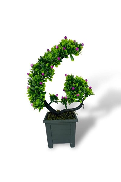 Nettenevime Artificial Flower Bonsai Tree Purple Oblique Model Decorative Artificial Tree Bonzai in 30*22cm Black Square Pot