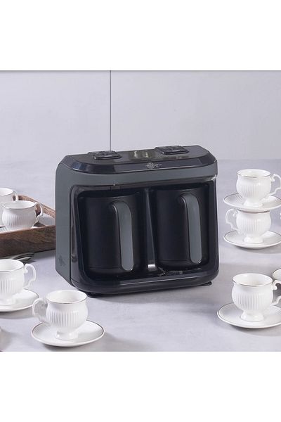 Karaca Turkish Coffee Machine, Ember and Flavored Turkish Coffee, Use 2 Coffee Pots Simultaneously 10 Cup Capacity
