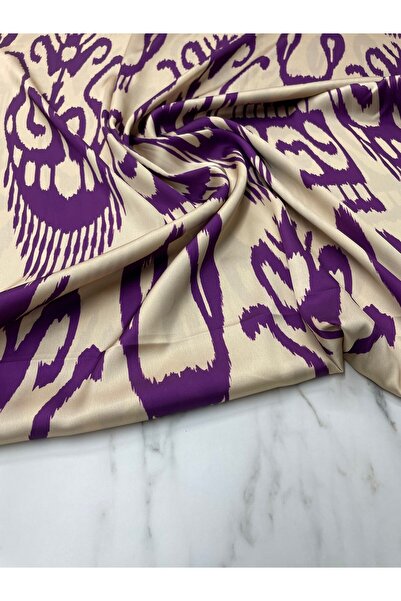 ipekkumaş Țesătură din satin Tivil pentru rochii și cămăși cu model Ikat viol...