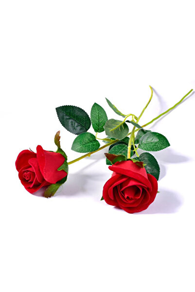 Dekor Yapay Çiçek Kırmızı Gül Tek Dal 55 Cm
