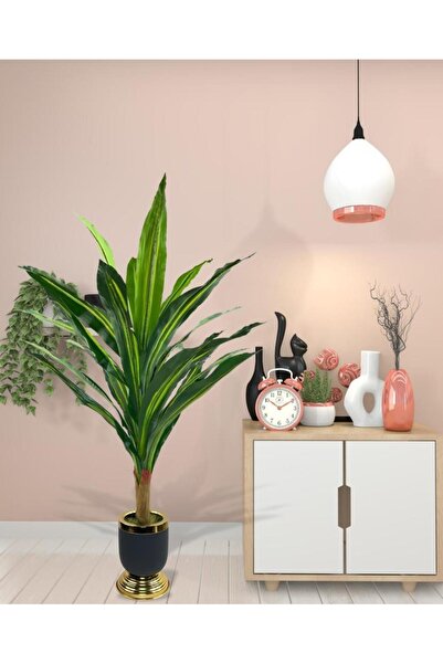 Nettenevime Yapay Çiçek Kılıç Yukka Ağacı 115cm Salon Bitkisi Siyah Gold Galvaniz Vazoda