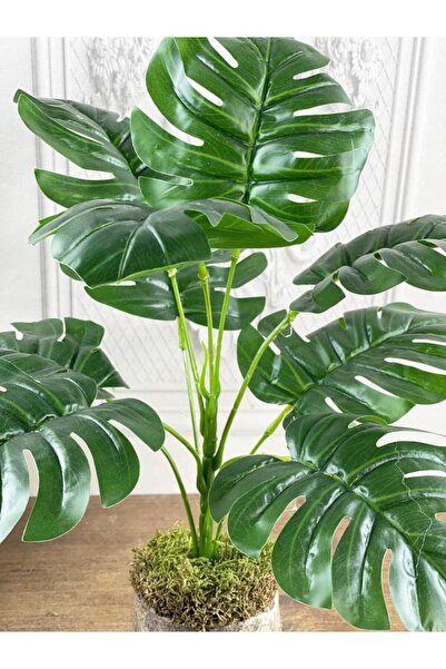 Nettenevime Yapay Çiçek Monstera 9 Dal Kütük Saksılı Deve Tabanı Dekoratif Süs Çiçeği