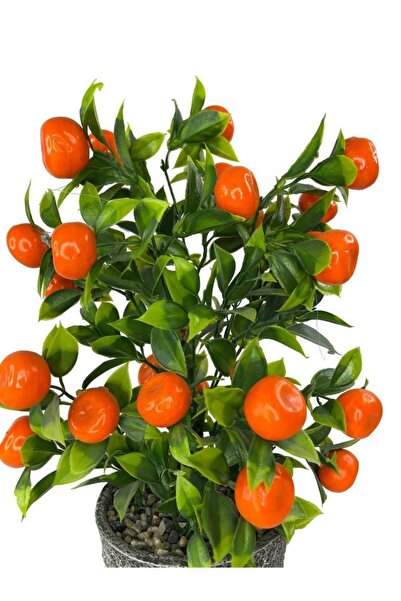 Nettenevime Yapay Çiçek Gri Seramik Saksıda Mandalina Ağacı 40cm