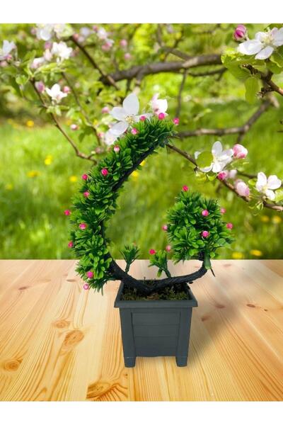 Nettenevime Artificial Flower Bonsai Tree Pink Oblique Model Decorative Artificial Tree Bonzai in 30*22cm Black Square Pot