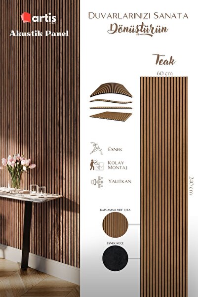 Artis Wall Art Artis Esnek Teak Akustik Duvar Paneli 60x240