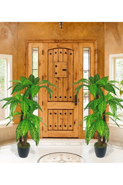 Nettenevime Yapay Ağaç Yukka 3Katlı 36 Yaprak 100cm Sarı Çizgili Model