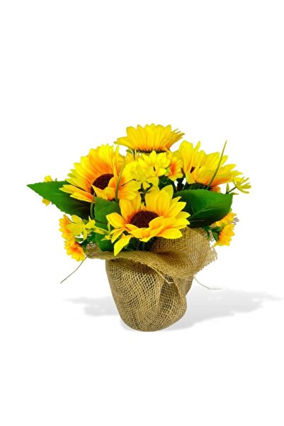 Nettenevime Yapay Çiçek Papatyalı Ay Çiçeği Keten Saksılı Dekoratif Süs Çiçeği