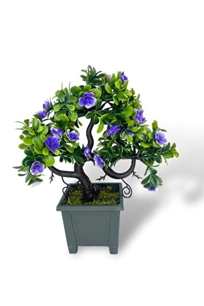 Nettenevime Artificial Flower Purple Flowering Bonsai Tree Decorative Artificial Tree Bonzai 29*24cm in Black Square Pot