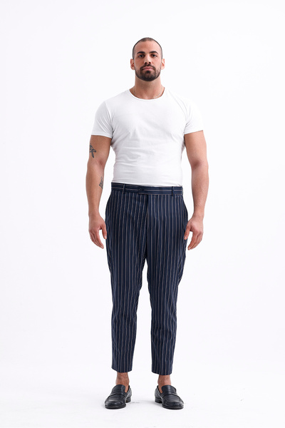 Koch London Erkek Battal Boy Pantolon - Lacivert Çizgili, Modern ve Şık Tasarım