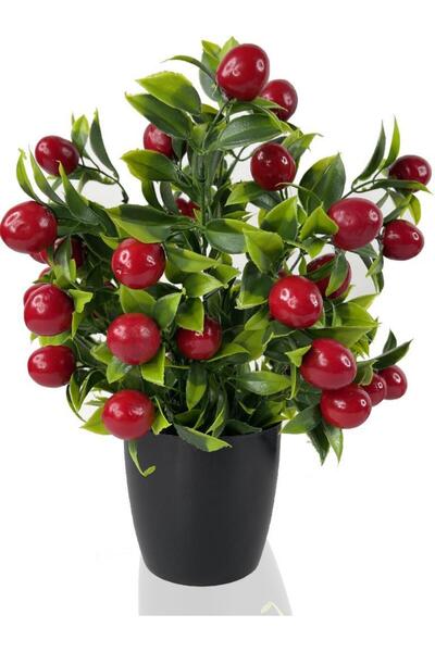 Nettenevime Yapay Çiçek Kiraz Ağacı Siyah Saksıda Kiraz 30cm
