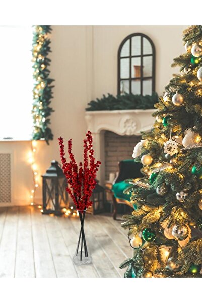 Nettenevime Yapay Çiçek Kokina Uzun Dal 90cm Yılbaşı Çiçeği Red Berry