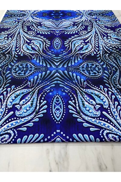 ipekkumaş Mavi Özbek Desen Elbiselik Gömleklik Tivil Saten Kumaş
