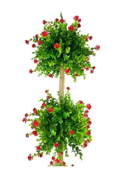 Nettenevime Yapay Ağaç Kırmızı Mineli Şimşir Top Siyah Saksılı 115*30cm