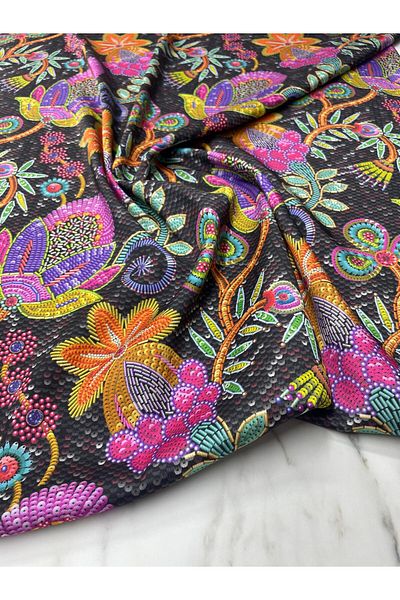 ipekkumaş Model brodat cu flori pentru rochie Cămașă Tivil Tesatura din satin Produsul nostru se vinde la bucăți 1 bucată 1 metru