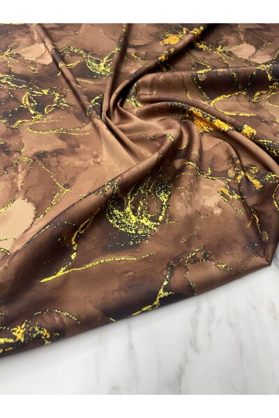 ipekkumaş قميص منقوش بالرخام البني، قميص من قماش الساتان تيفيل، يباع كقطعة وا...