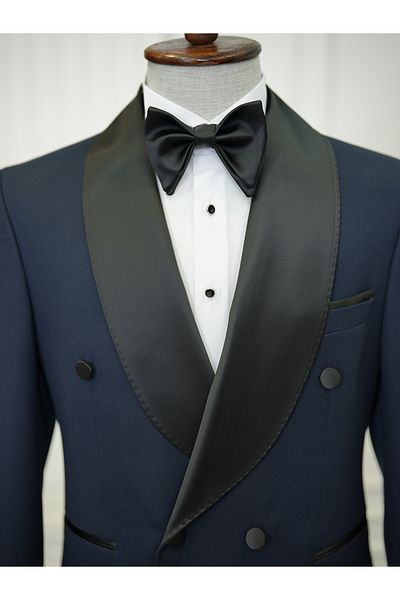 LONATOLİA Men's Italian Style Slim Fit Double Breasted Jacket and Pants Set - Groomsuit Cuff Sleeves, Shawl Collar