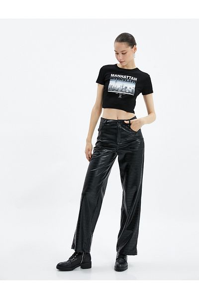 Koton Crop Manhattan T-Shirt Short Sleeve Crew Neck Cotton