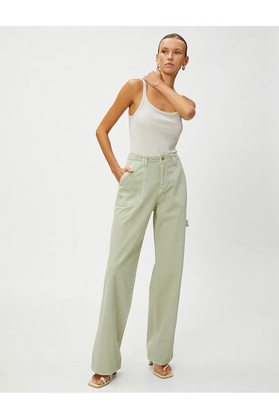 Koton High Waist Denim Trousers Straight Leg