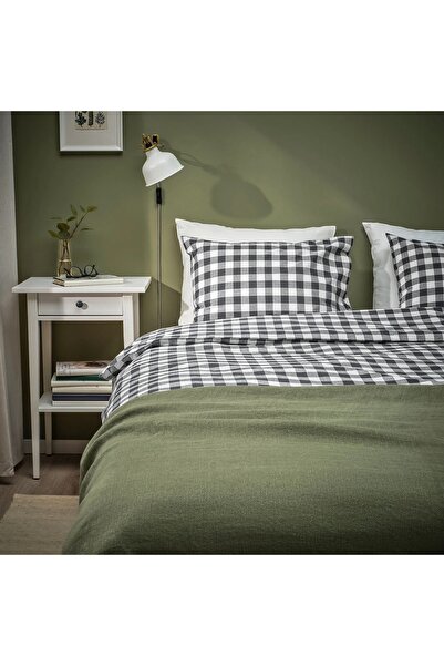 IKEA çift kişilik nevresim seti, beyaz siyah-kareli, 240x220/50x60 cm