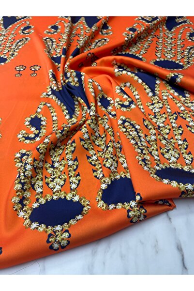 ipekkumaş قميص فستان بنمط إيكاد برتقالي من قماش الساتان تيفيل يباع حسب قطعة م...