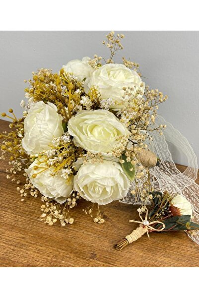 Nettenevime Bridal Flower Artificial Flower Cream Peony and Dry Cipso Lu Bridal Bouquet