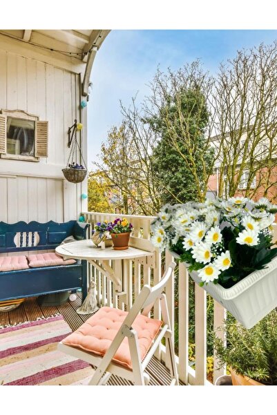 Nettenevime Yapay Çiçek Beyaz Papatya Küpeşte Askılı Saksıda Balkon Çiçeği Çiçek Sepeti