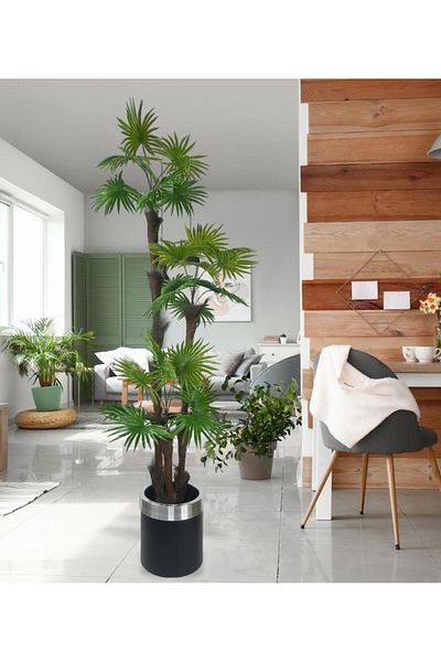 Nettenevime Τεχνητό δέντρο Palm Fanpalm 3 Επιπέδων 24 Φύλλων σε Μαύρη Γλάστρα με Ασημένια Ζώνη 165*65cm