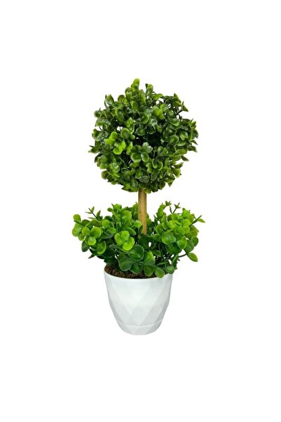 Nettenevime Yapay Ağaç Şimşir Top Tek Toplu Şimşirli 12x31cm Beyaz Saksıda