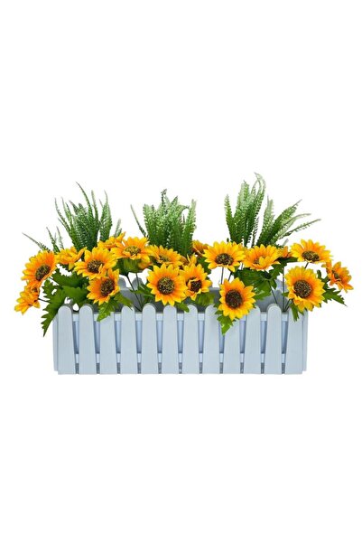 Nettenevime Yapay Çiçek Beyaz Çit Balkon Saksısı Ay Çiçekli 55*20cm