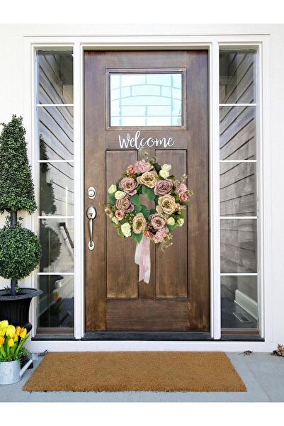Nettenevime Yapay Çiçek Kapı Süsü Pastel Pembe Şakayık Güllü Yılbaşı Kapı Çelengi