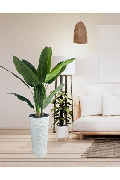 Nettenevime Yapay Starliçe Muz Ağacı Beyaz Kumsal Vazoda Muz Ağacı Yapay Starliçe 150cm 12 Yaprak