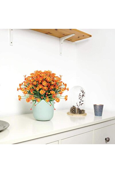 Nettenevime Yapay Çiçek Turuncu Papatya 7 Dallı Plastik Dekoratif Yapay Bitki