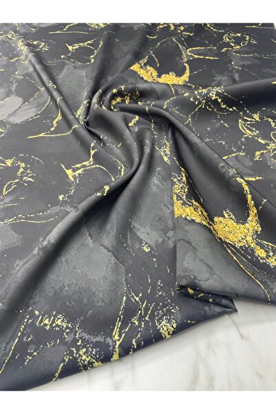 ipekkumaş Siyah Mermer Desen Elbiselik Gömleklik Tivil Saten Kumaş Ürünümüz A...