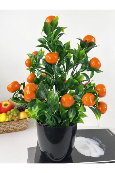 Nettenevime Yapay Çiçek Mandalina Ağacı Siyah Saksıda Mandalina 30cm